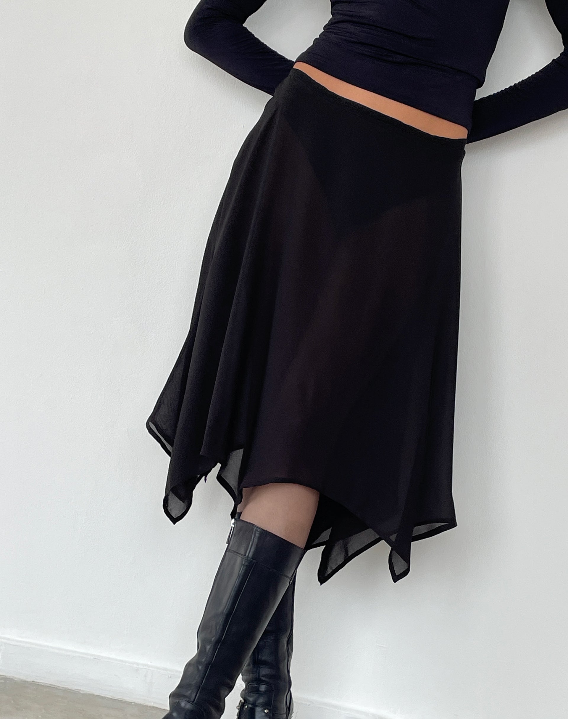 Albertha Midi Skirt in Chiffon Black