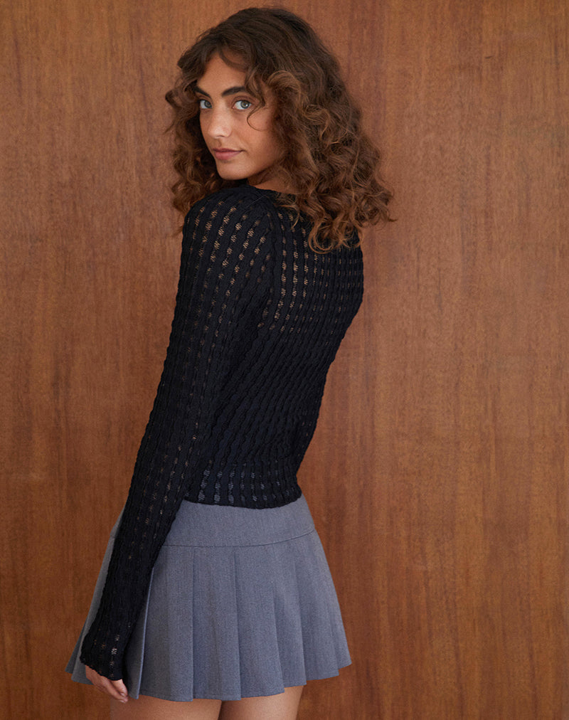 Image of Angela Long sleeve Top in Crinkle Black