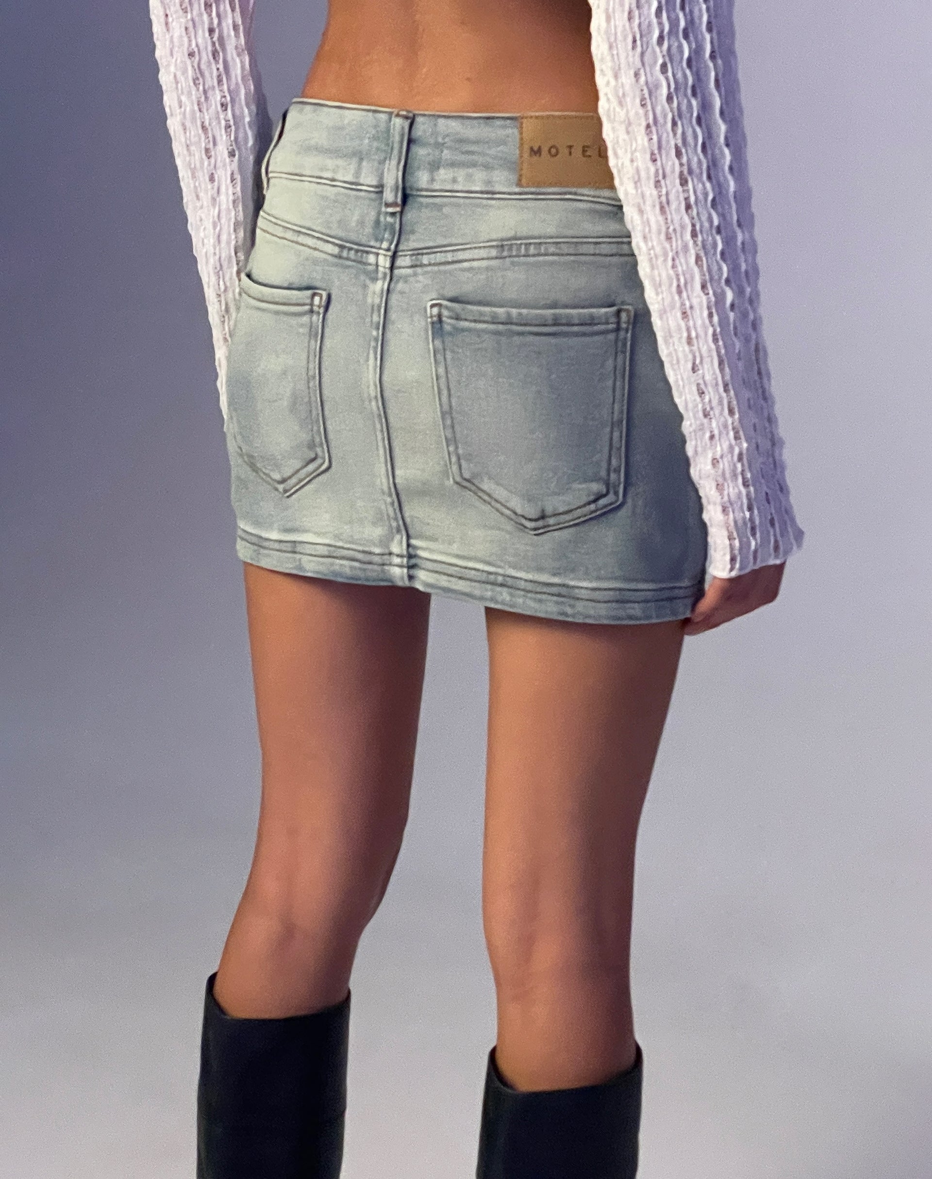 Shape Washed Blue Denim Foldover Waist Mini Skirt | PrettyLittleThing USA
