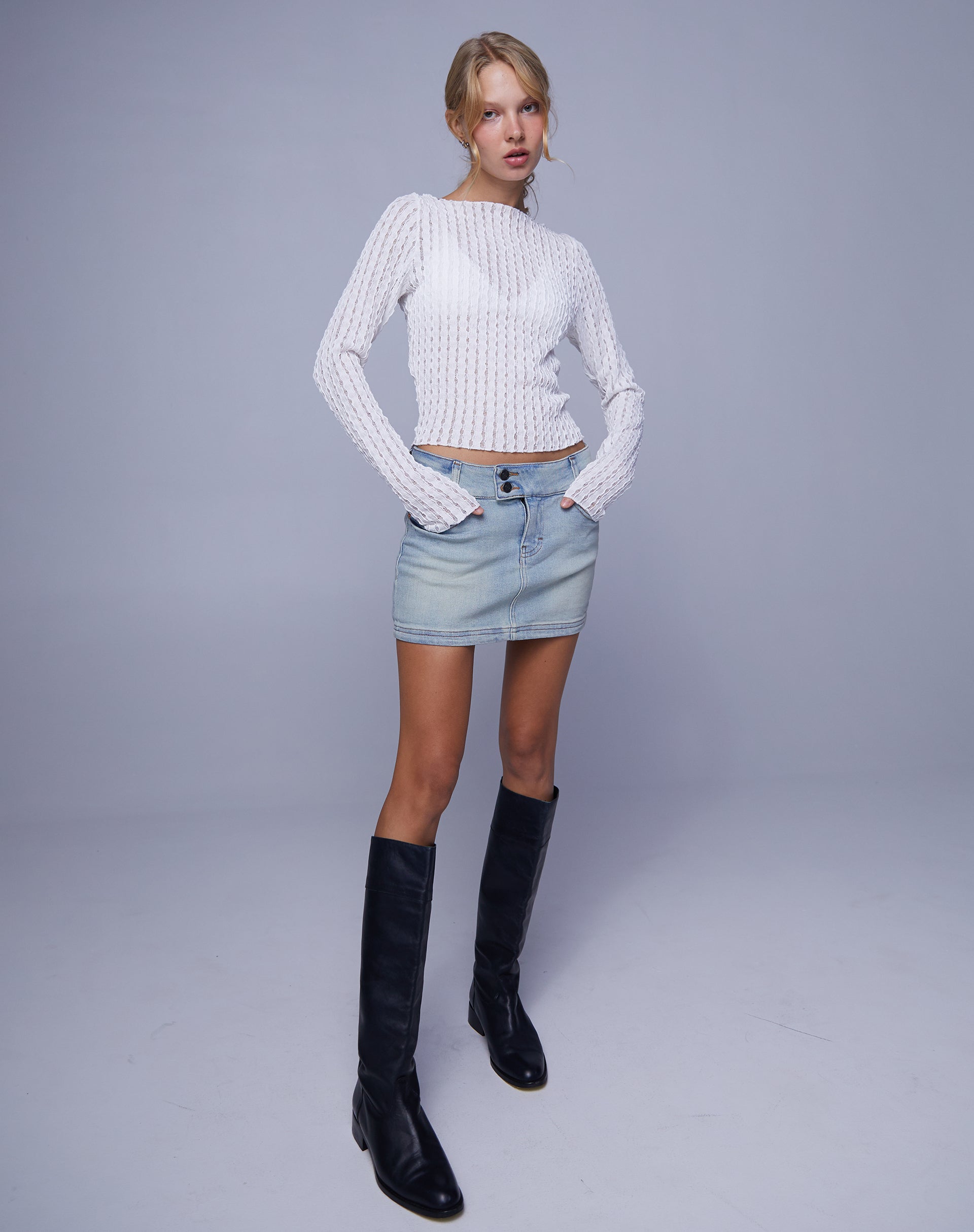 Bleached Denim Mini Skirt - Ready-to-Wear 1AC3U3