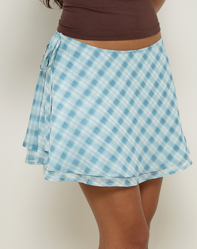 Image of Anora Mini Skirt in Blurred Check Blue