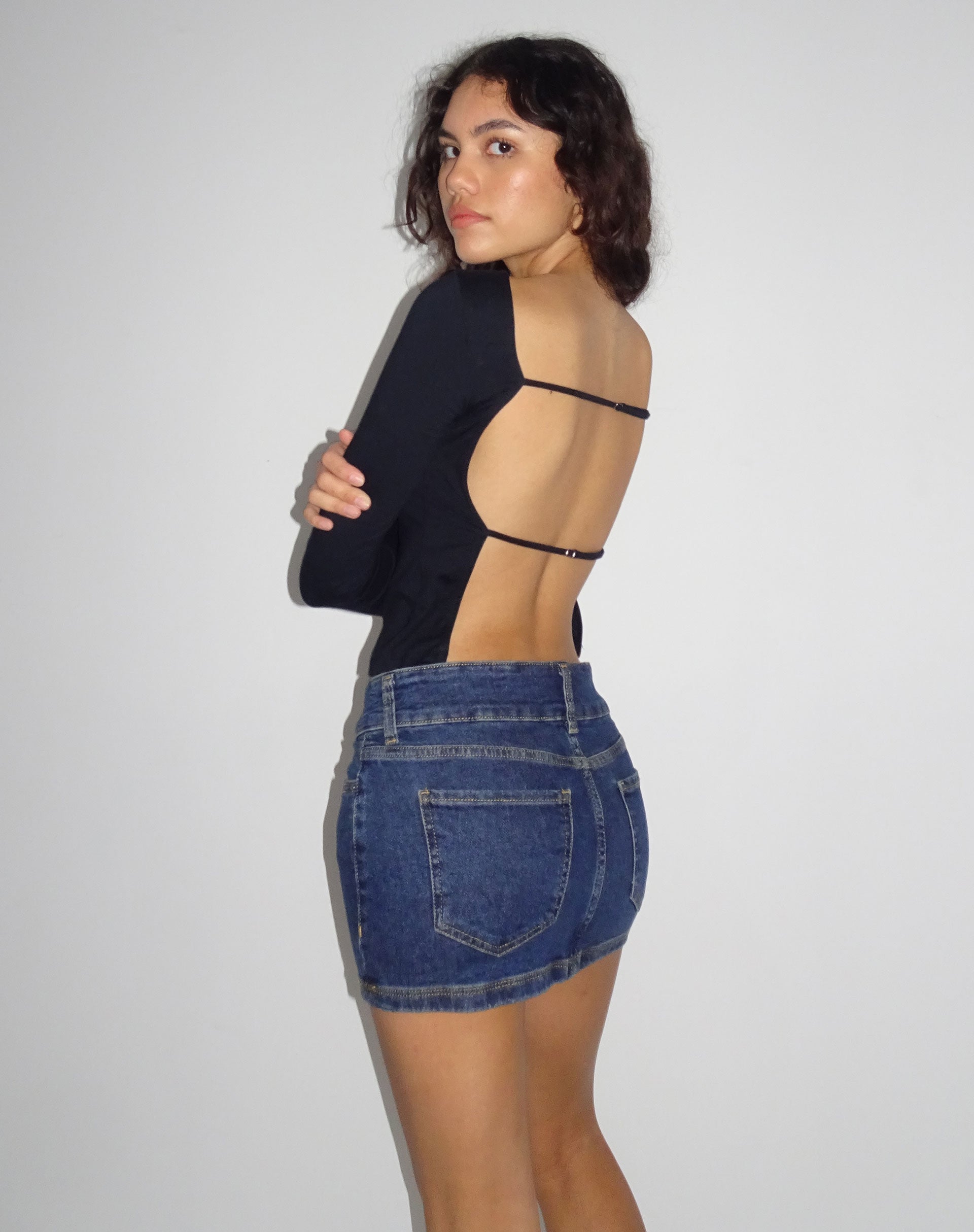 Low Rise Denim Mini Skirt in Dark Vintage Wash - Main Image