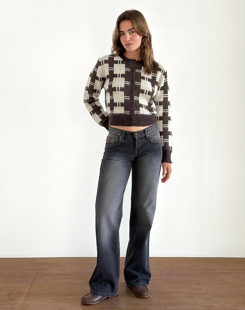 Image of Anzio Knitted Cardigan in Check Brown