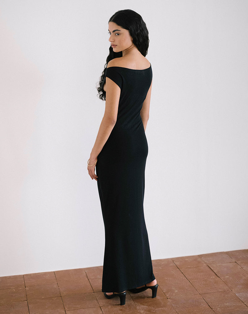 Black Asymmetrical Rib Knit Maxi Dress | Ardita motelrocks-com-us Black Asymmetrical Rib Knit Maxi Dress | Ardita motelrocks-com-us