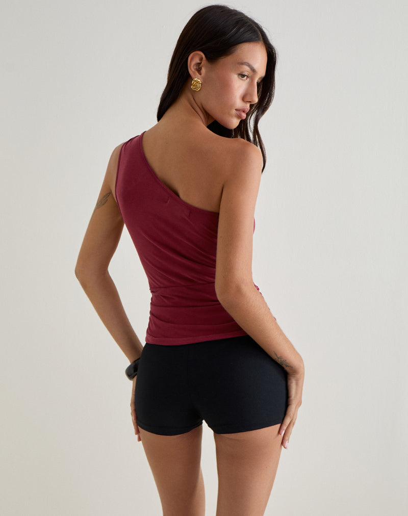 Arika Asymmetric Cut Out Top in Cupro Burgundy