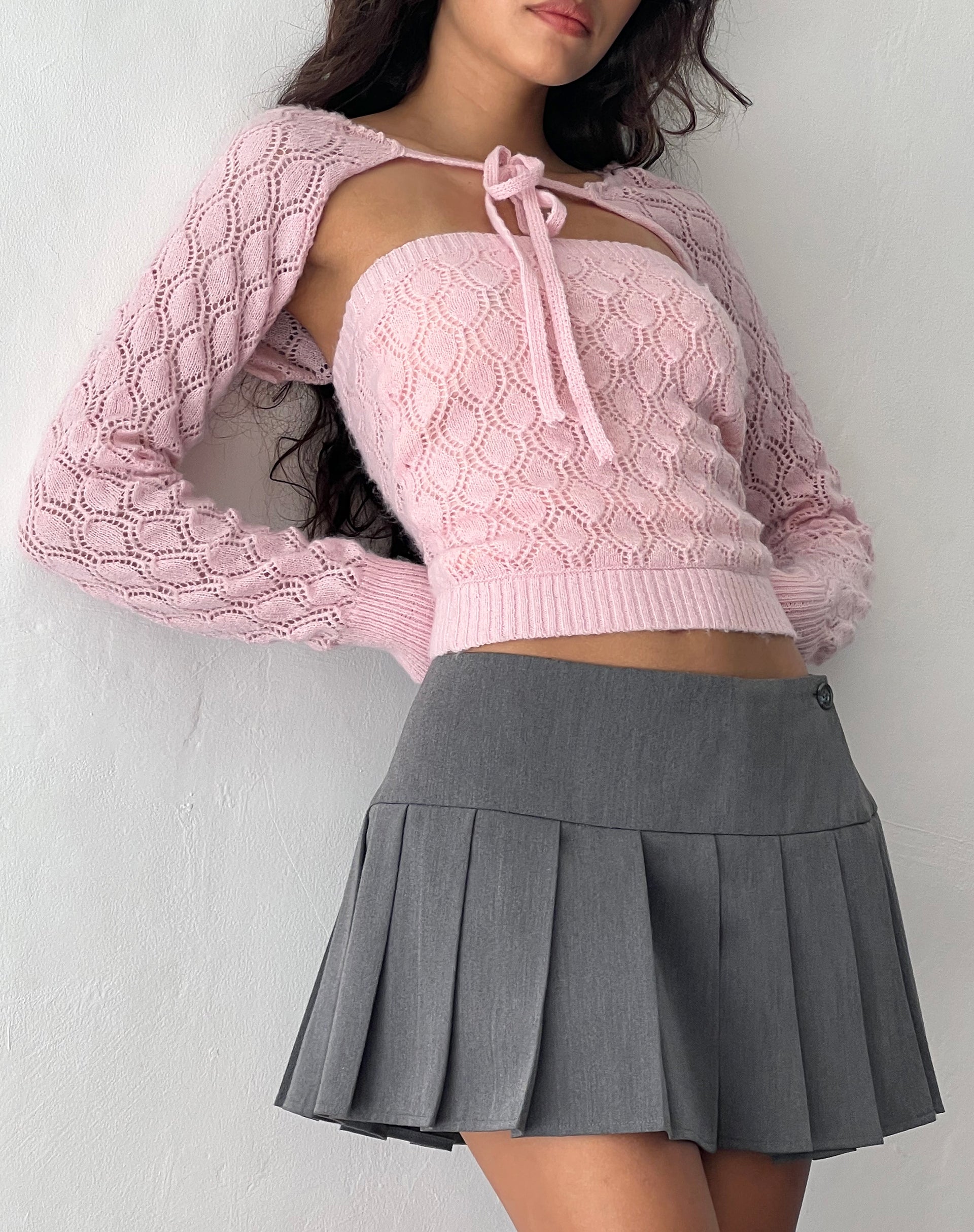 Image of Arinah Knitted Shrug Top in Ballet Pink