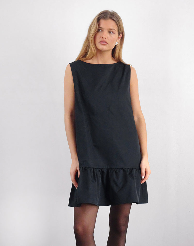 Image of Arkana Babydoll Mini Dress in Black Taffeta