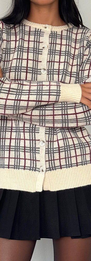 Checked Knit Cardigan
