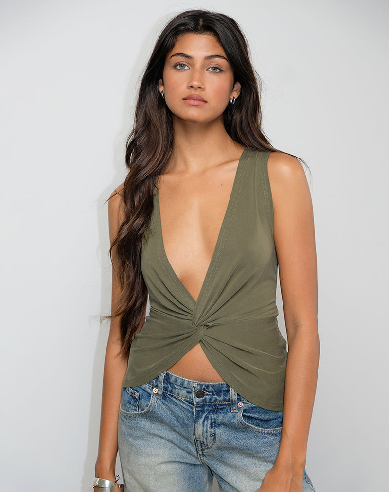 Image of Arlys Twist Detail Top in Cupro Khaki