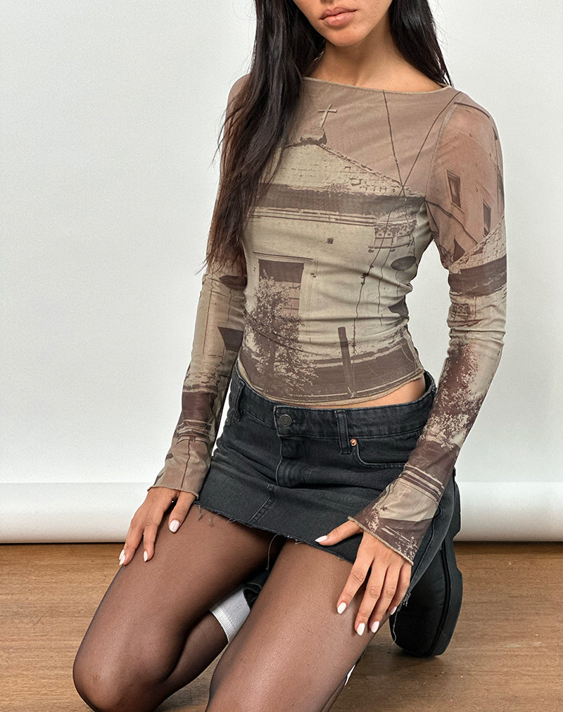 Green Long Sleeve Mesh Top with Abstract Print | Armali