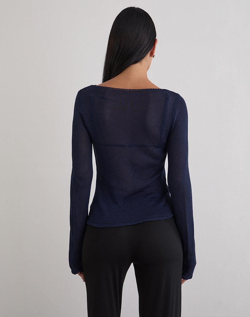Navy Sheer Knit Top | Armali – motelrocks-com-us