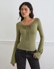 Image of Armel Long Sleeve Keyhole Top in Rayon Jersey Khaki