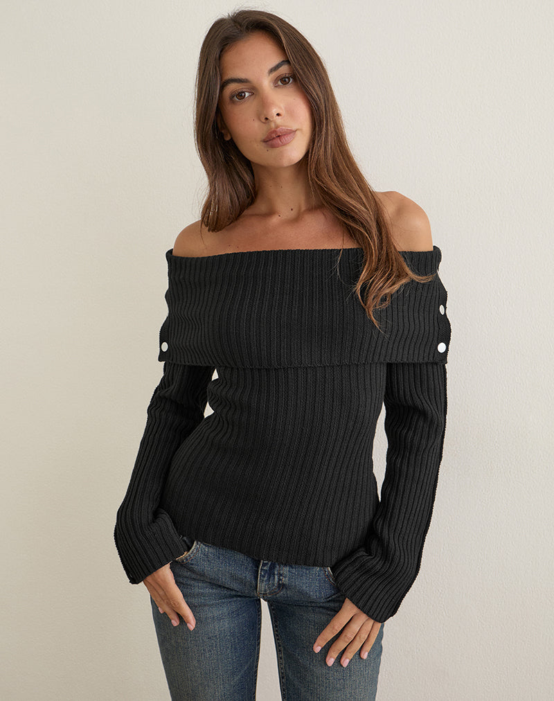 Image of Arsenia Off Shoulder Top in Ribbed Knit Black