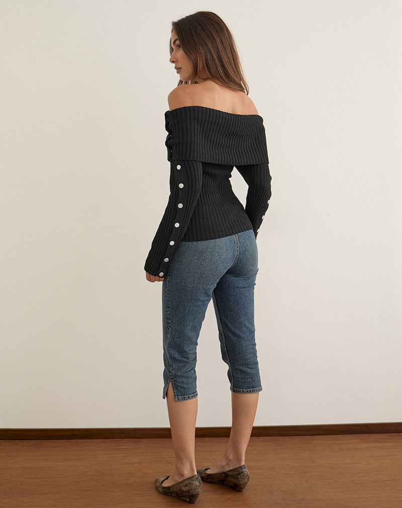 Image of Arsenia Off Shoulder Top in Ribbed Knit Black