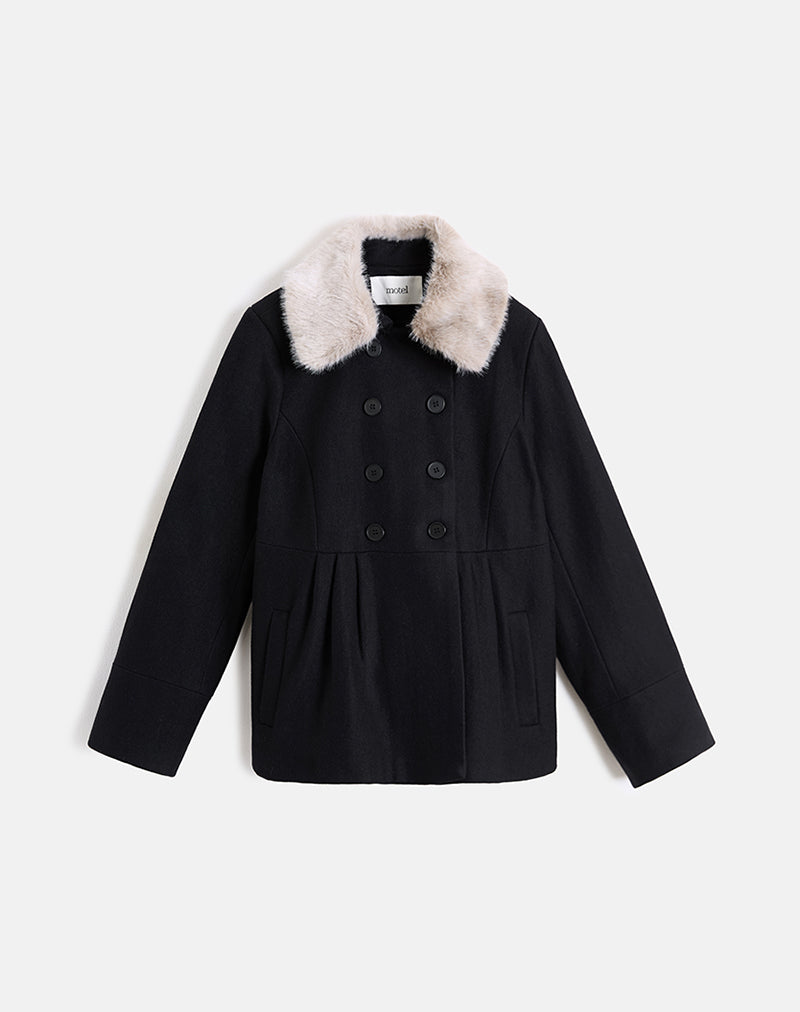 Image of Arsil Double Breasted Coat in Black Wool