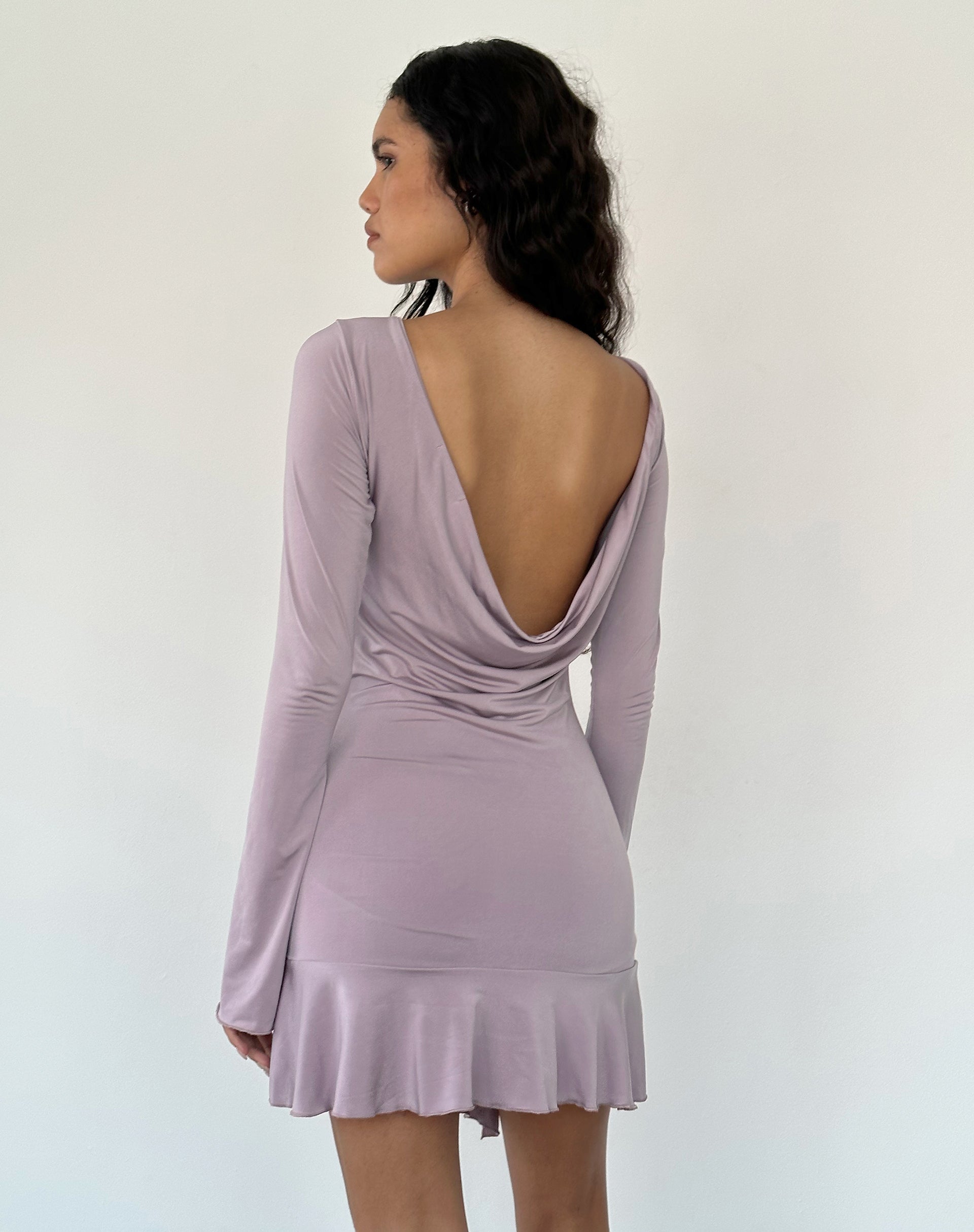 Slinky Mauve Backless Ruffle Mini Dress | Arwen motelrocks-com-us Slinky Mauve Backless Ruffle Mini Dress | Arwen motelrocks-com-us