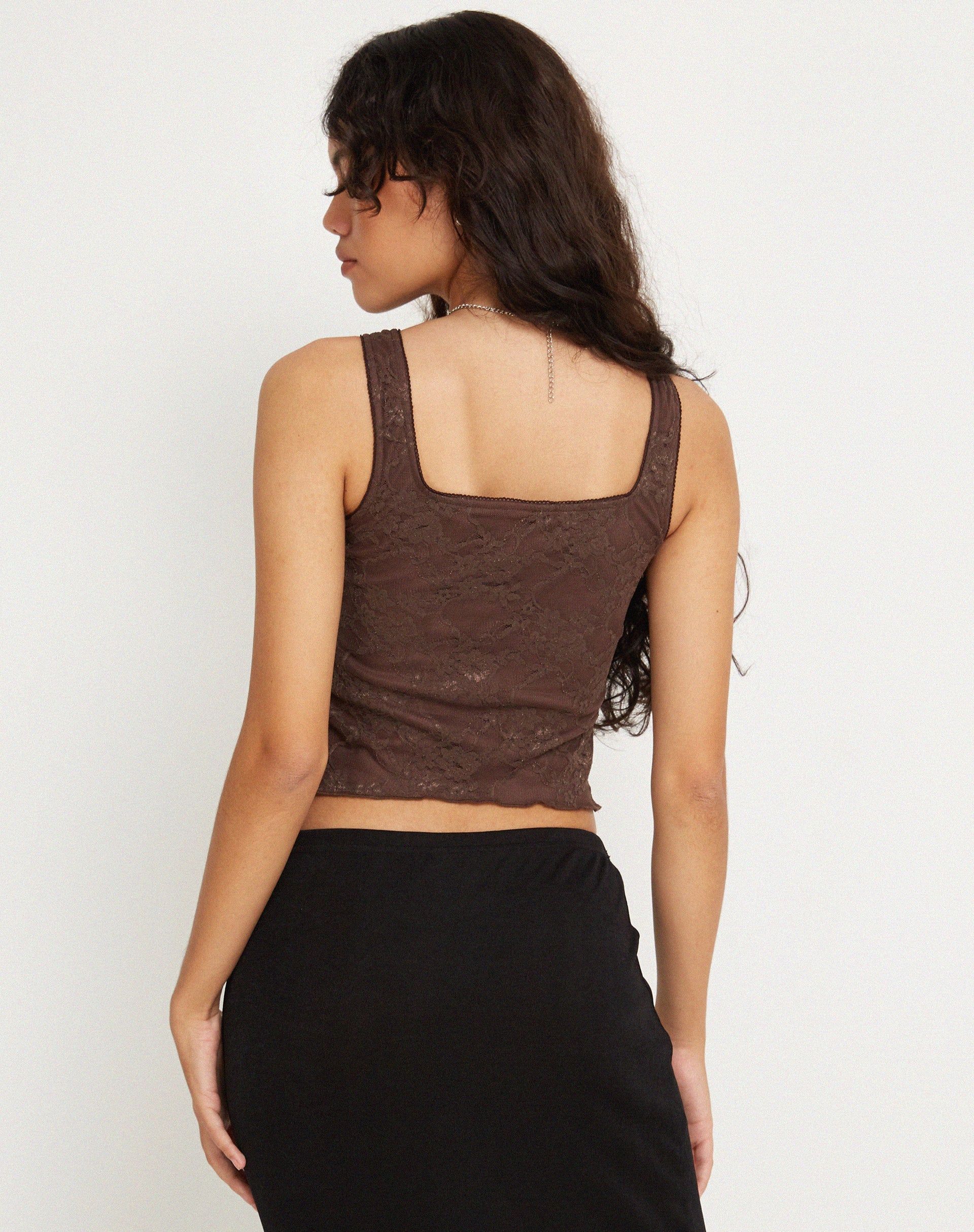 image of Asahi Crop Top in Lace Chestnut Brown