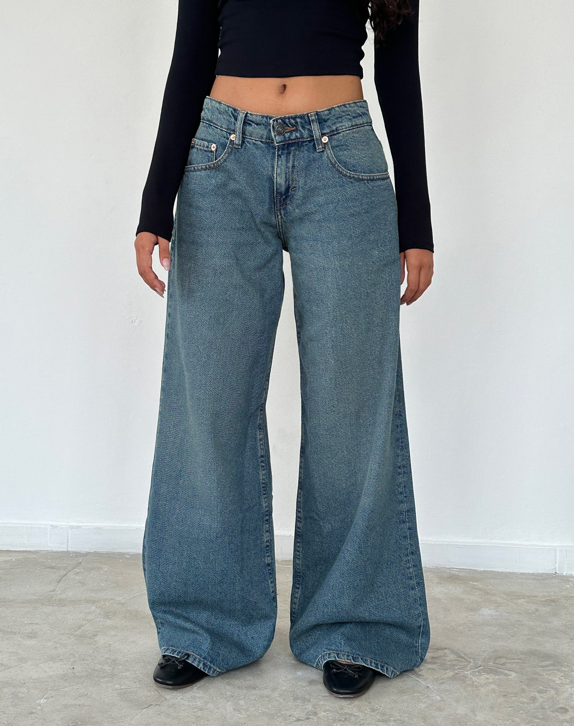 Vintage Blue Green Extra Wide Low Rise Jeans
