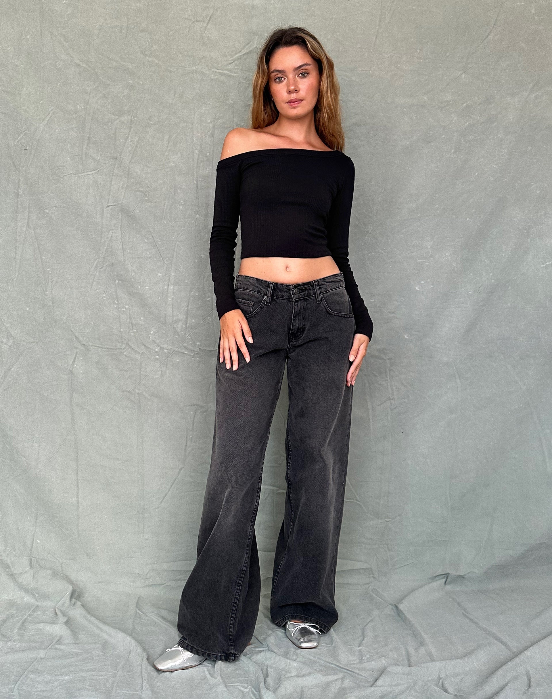 Black Super Soft Thick Rib Long Sleeve Top | Ashia – motelrocks-com-us