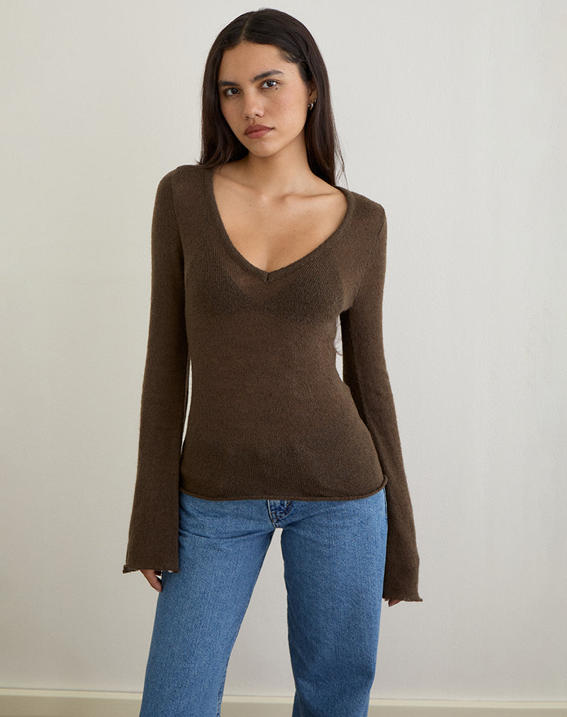 Dark Chocolate Brown Sheer Knit Long Sleeve | Ashla – motelrocks