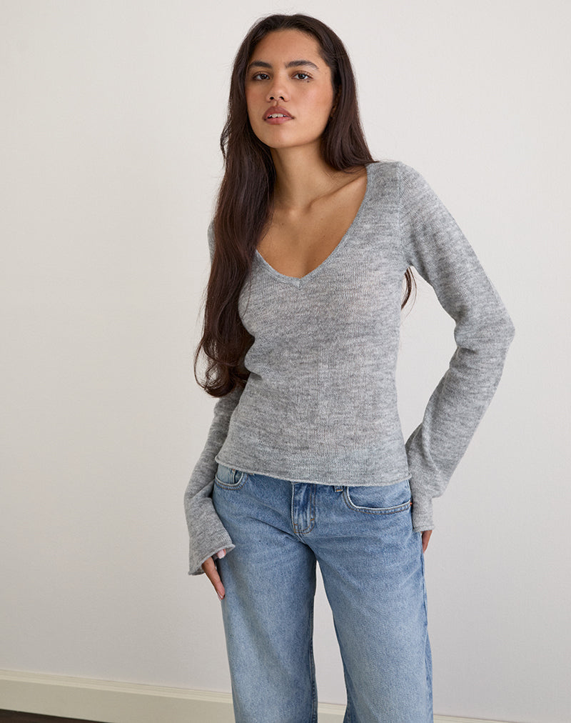 Image of Ashla Long Sleeve Top in Sheer Knit Grey