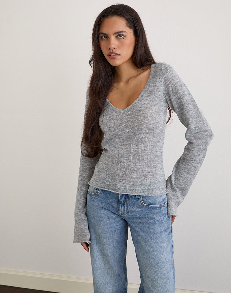 Grey Sheer Knit Long Sleeve Top | Ashla – motelrocks-com-us