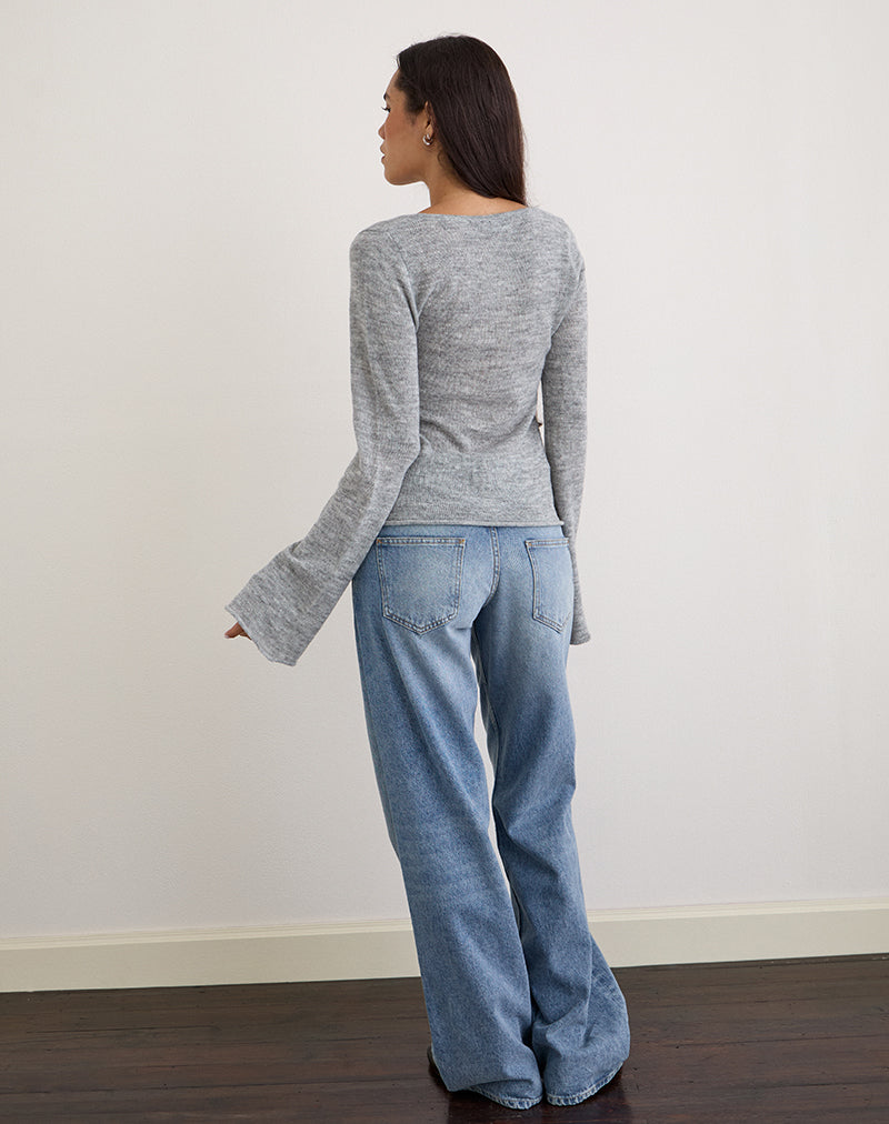 Image of Ashla Long Sleeve Top in Sheer Knit Grey