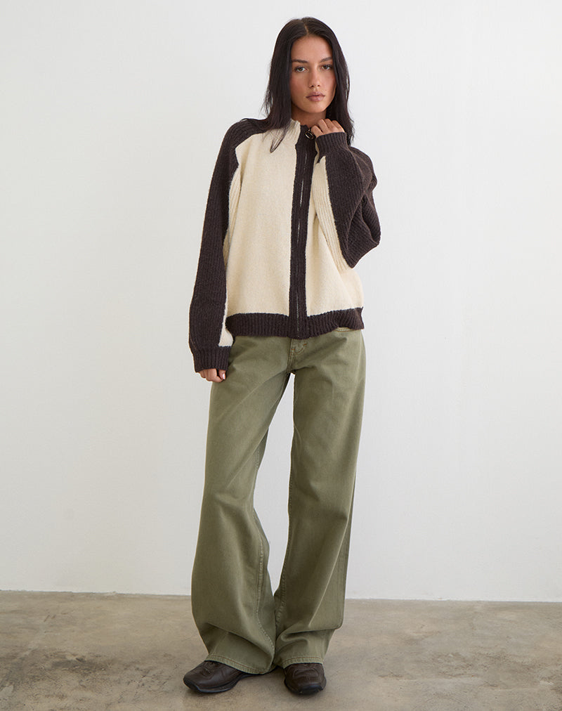 Brown and Blue Knit Zip Up Collared Jumper | Ayamu – motelrocks-com-us