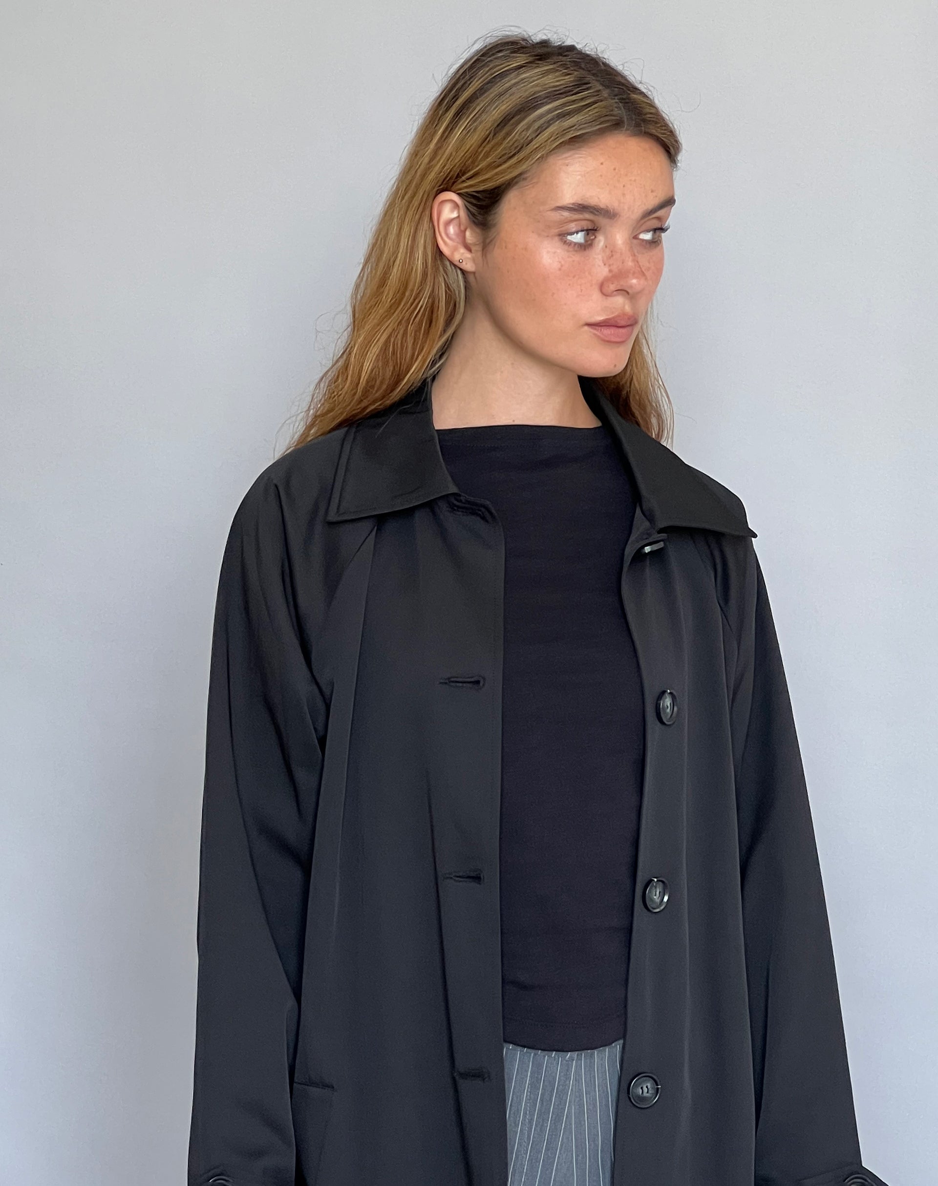 Image of Assa Trench Coat in Black with Stripe Lining
