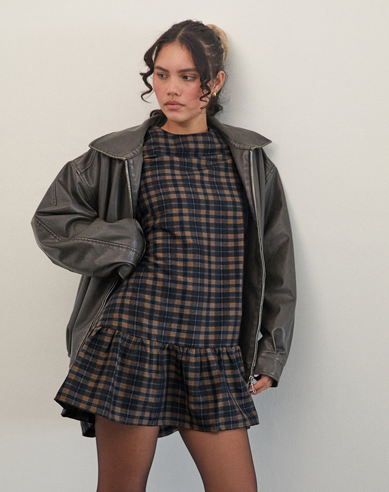 Image of Asterin Mini Smock Dress in Navy Mustard Check