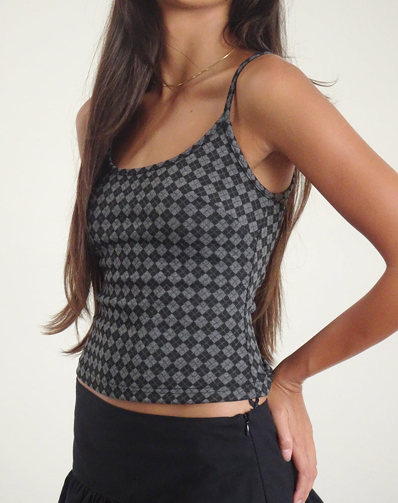 Image of Atarah Knit Cami Top in Argyle Black Grey