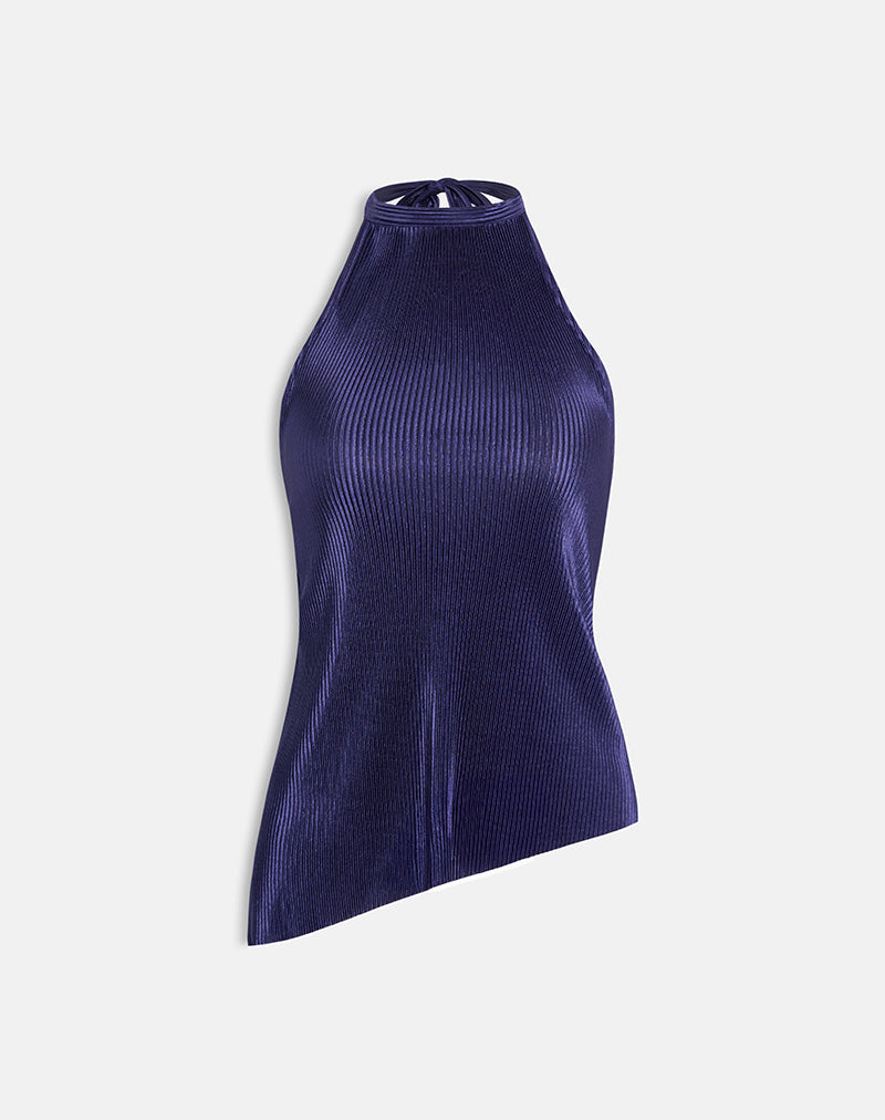 Navy Plisse High Neck Sleeveless Top | Atsila – motelrocks-com-us