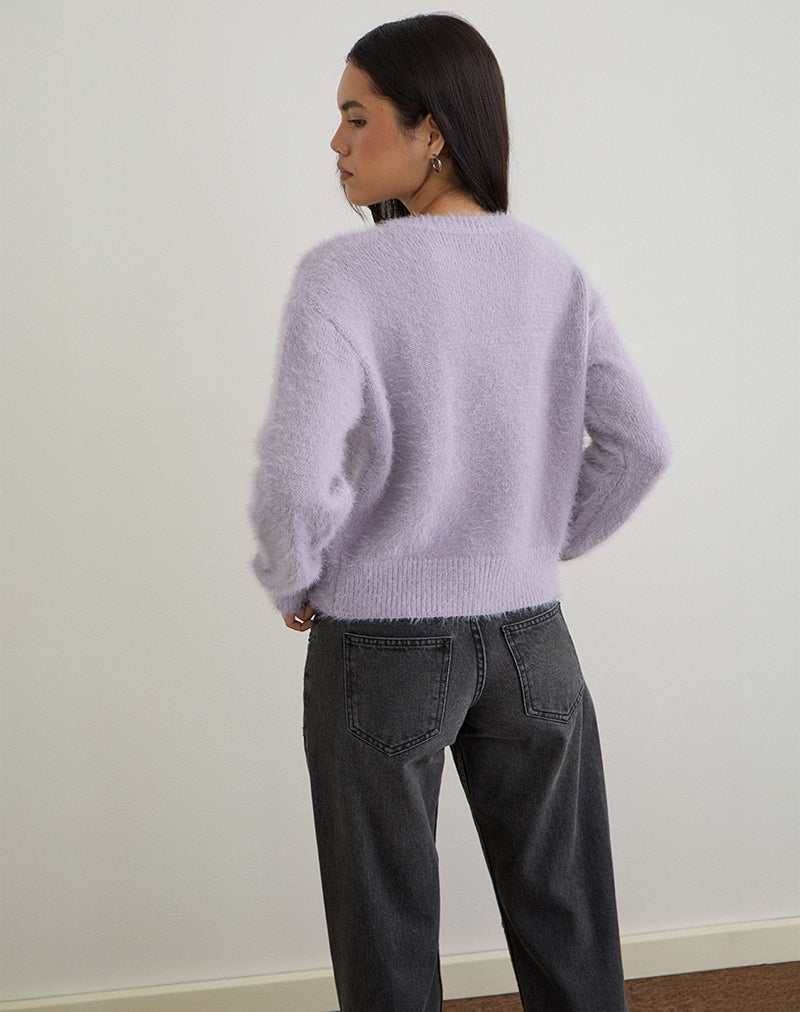 Dusty Lilac Fluffy Knit Cardigan | Audrina – motelrocks-com-us