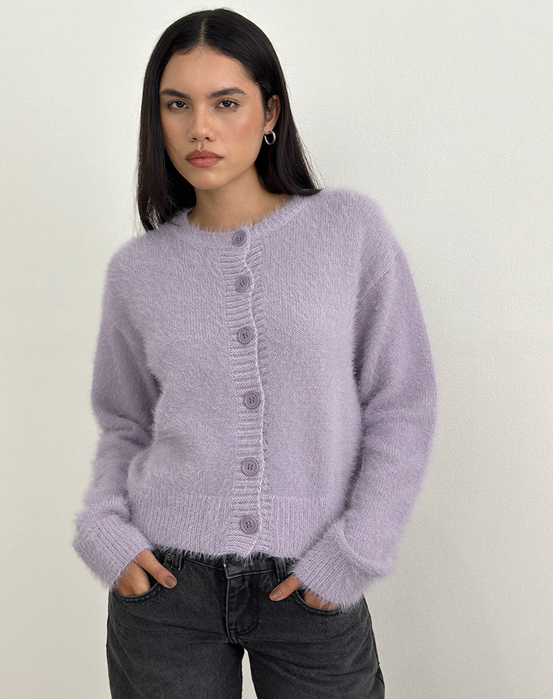 Dusty Lilac Fluffy Knit Cardigan | Audrina – motelrocks-com-us