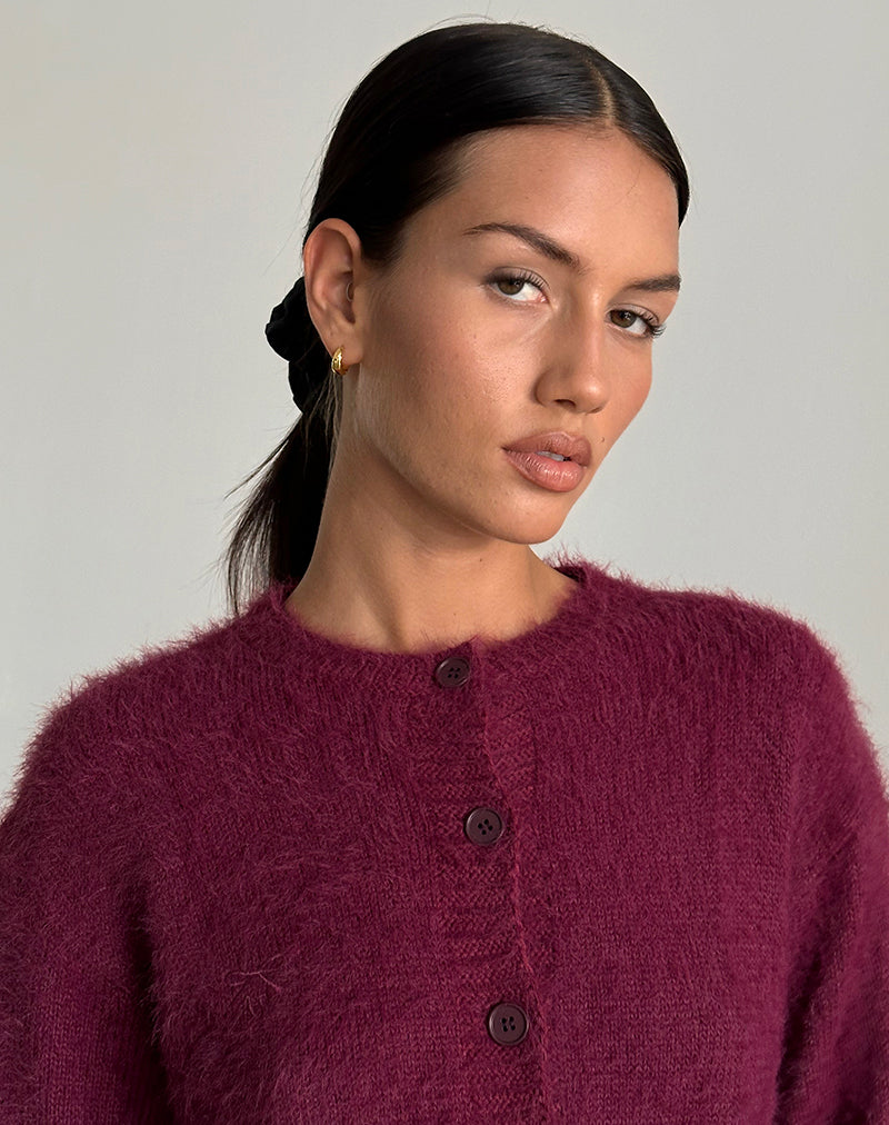 Image of Audrina Cardigan in Fluffy Burgundy