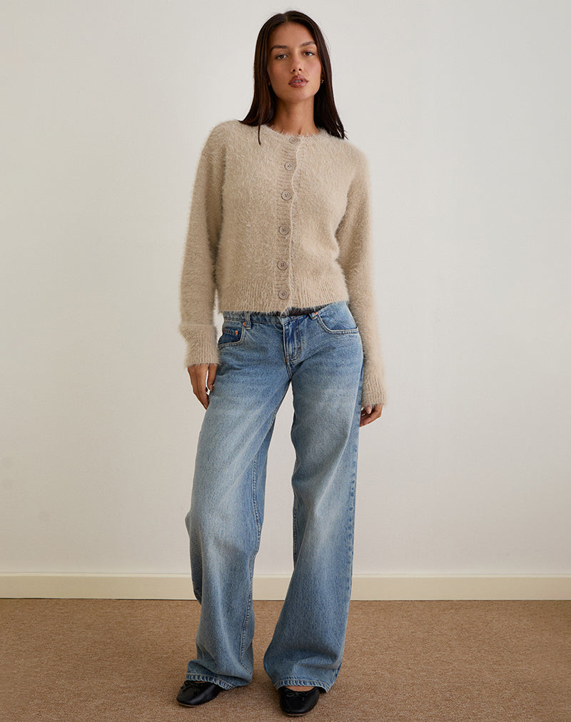 Image of Audrina Cardigan in Fluffy Knit Beige