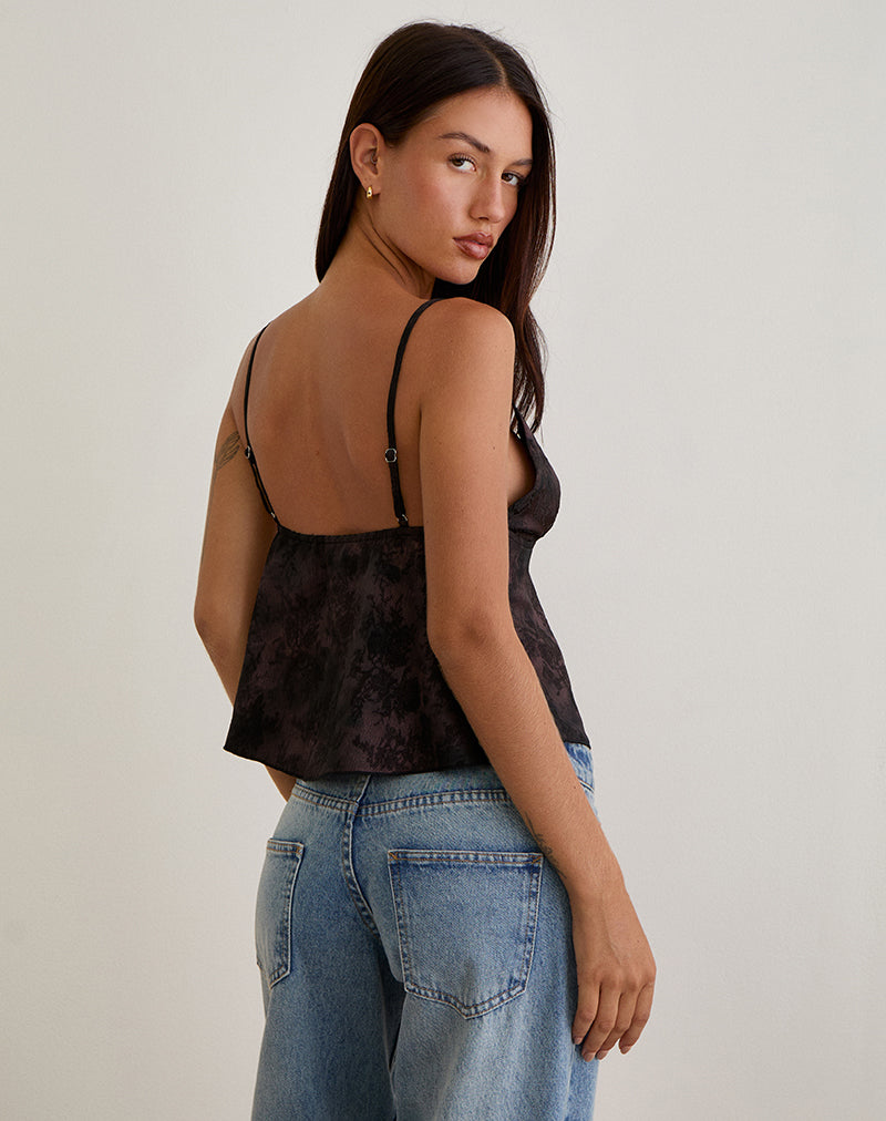 Dark Purple Floral Jacquard Top | Marinda – motelrocks-com-us