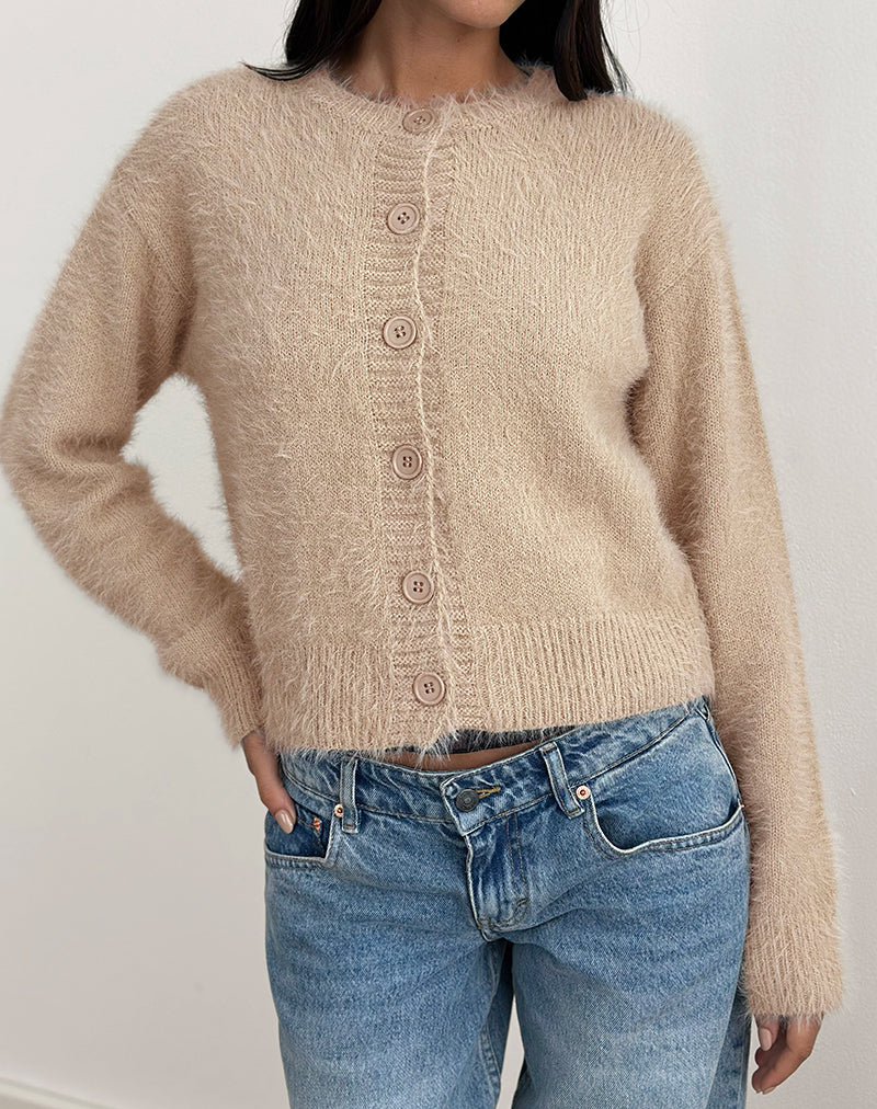 Image of Audrina Cardigan in Fluffy Knit Beige