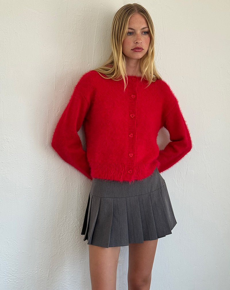 Image of Audrina Cardigan in Fluffy Red