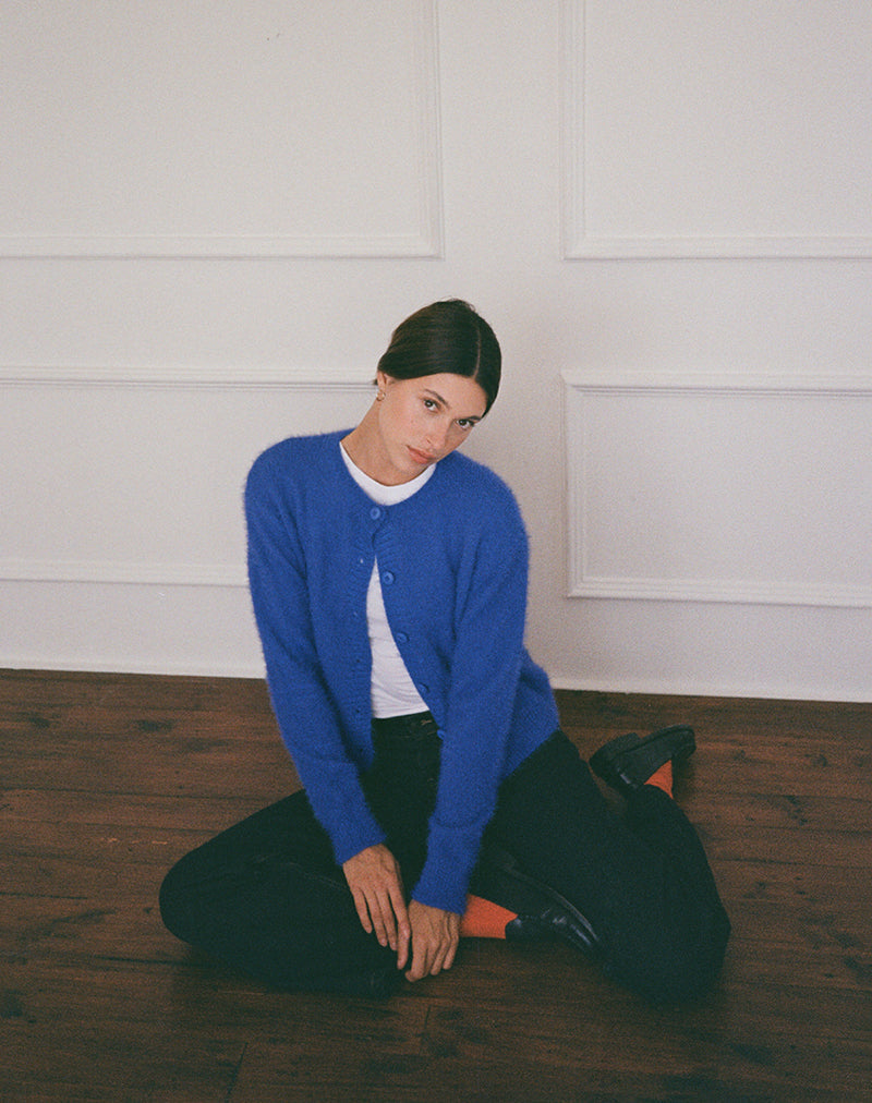 Cobalt Blue Cardigan in Fluffy | Audrina – motelrocks-com-us