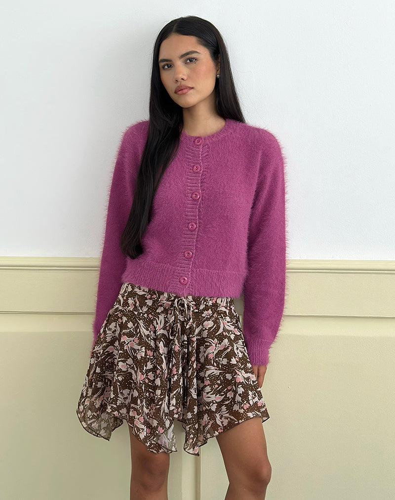 Audrina Cardigan in Fluffy Knit Grape