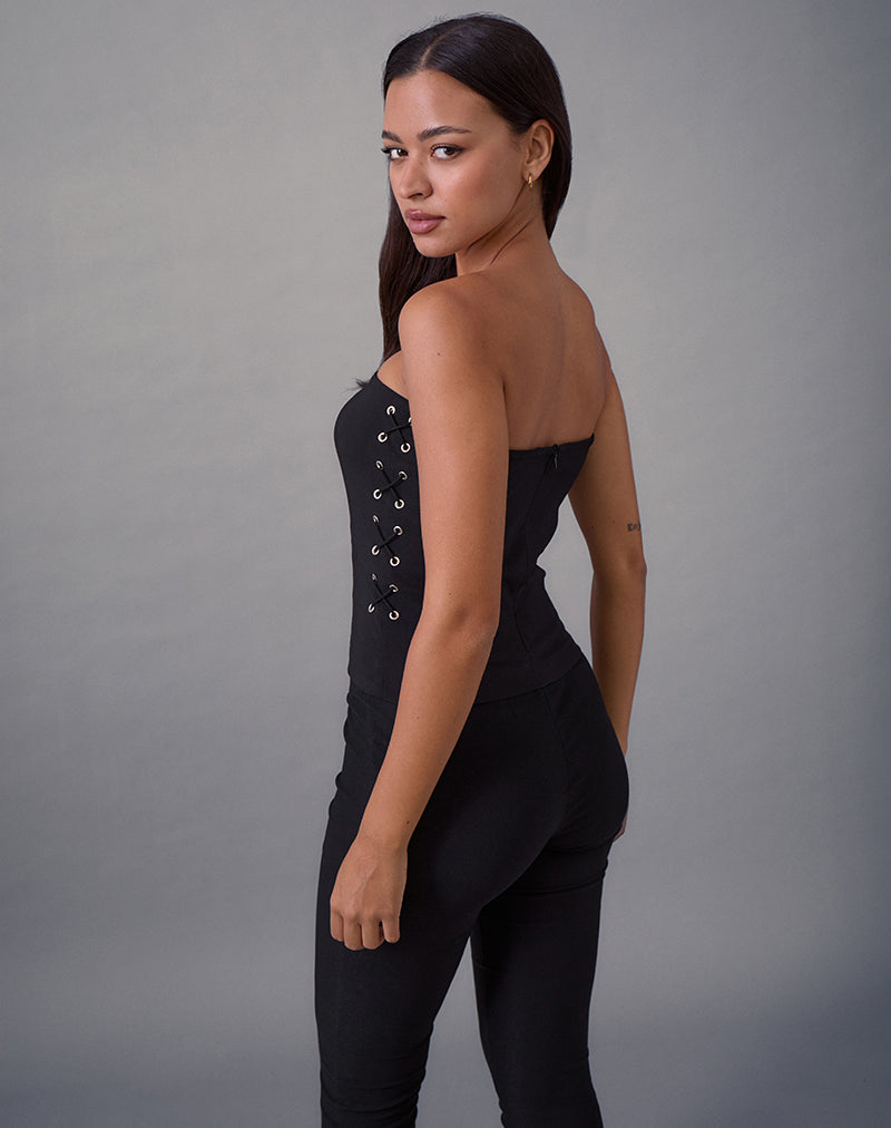 Image of Avira Lace Up Bandeau Top in Tailoring Black