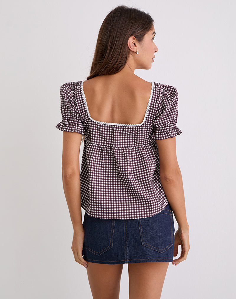 n*様 mie ajunar square puff blouse Wine Red Gingham Puff Sleeve Blouse | Axoni – motelrocks-com-us