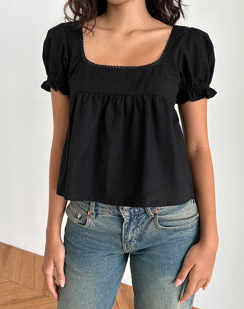 Black Linen Square Neck Blouse | Axoni – motelrocks-com-us