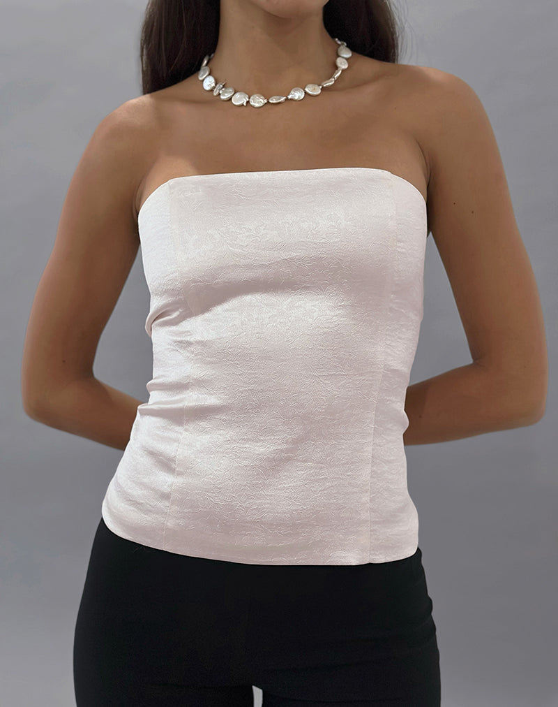Ivory Satin Jacquard Lace Up Corset Top | Ayaka – motelrocks-com-us