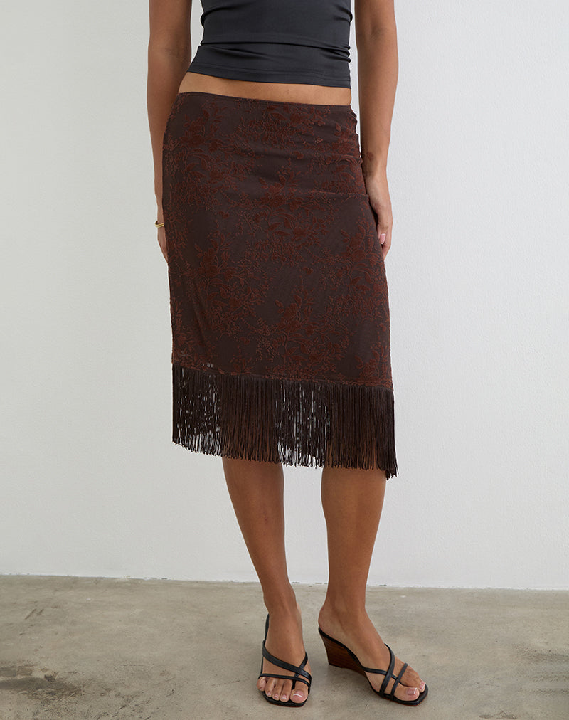 Tisaki Midi Skirt in Fine Leaf Flower Ganache