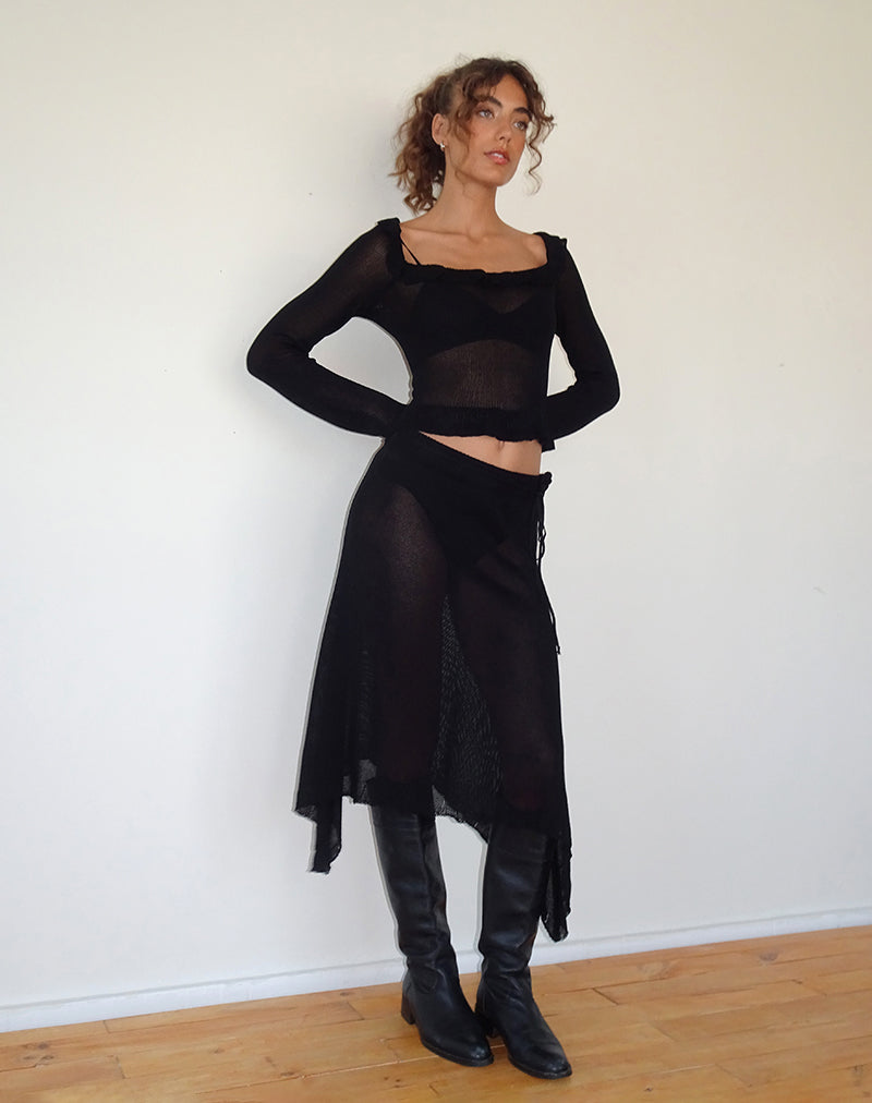 Image of Tierra Fine Knit Midi Skirt in Black