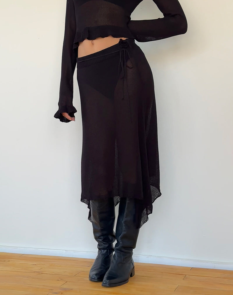 Image of Tierra Fine Knit Midi Skirt in Black