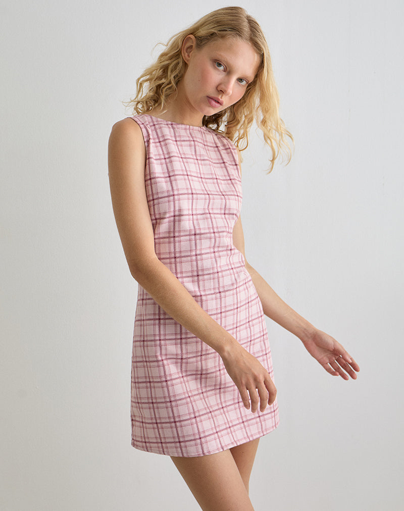Image of Ayana Backless Mini Dress in Basic Tartan Pink