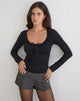 Image of Aye Plunge Long Sleeve Top with Ruched Neck in Black